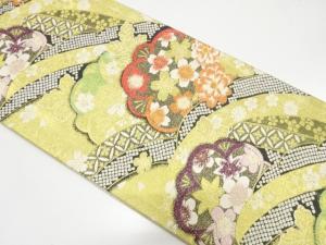 八重梅に桜・楓模様織り出し　振袖用袋帯